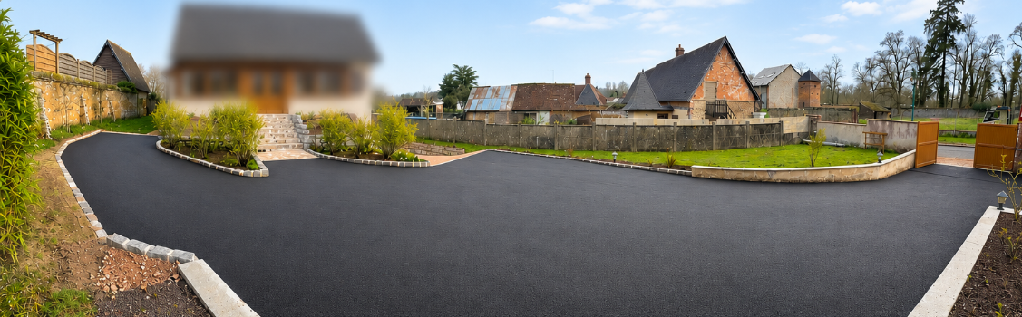 Vue panoramique du parking terrassé et enrobé